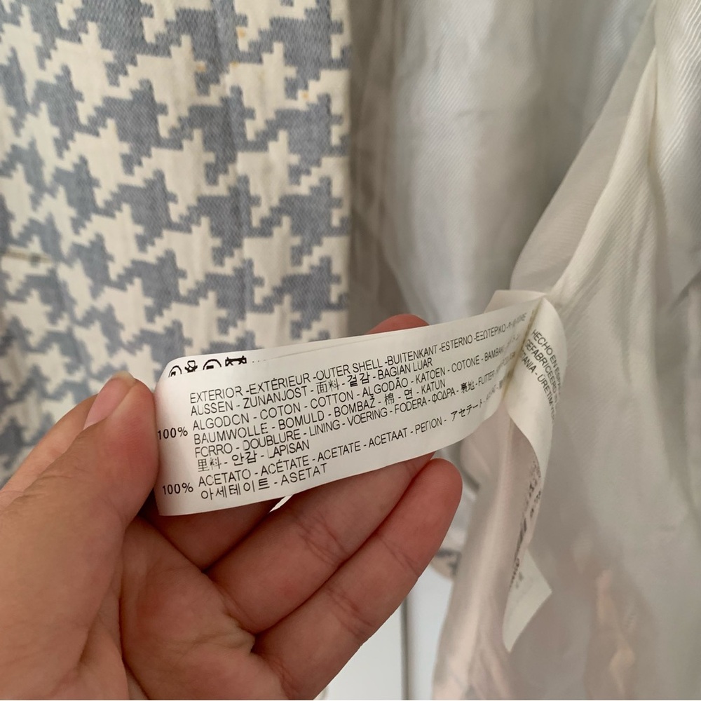 Zara Cream Baby Blue Houndstooth Crop Jacket Size Medium - Picture 12 of 12